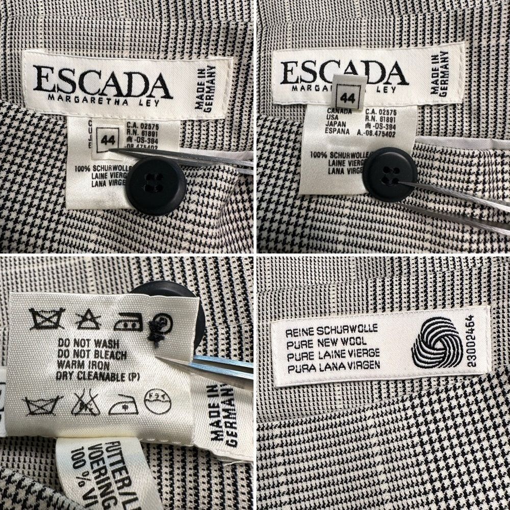 Vintage Escada Margaretha Ley Glen Plaid Wool Blazer Skirt Suit Set Size 12 - Picture 11 of 14